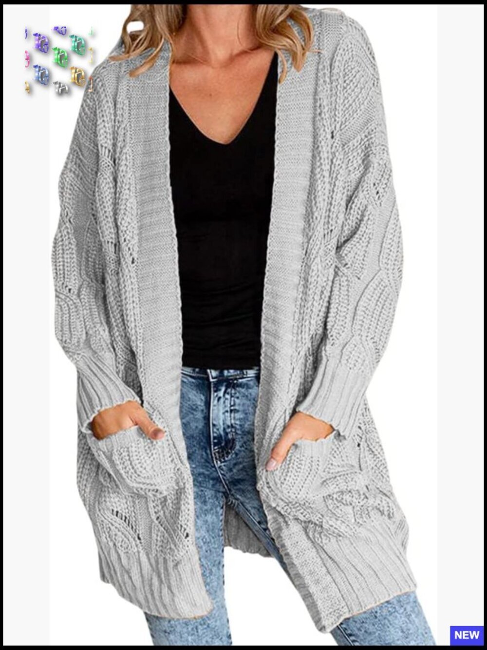 Chunky Knit Cardigan Sweater Oversized Open Front Long Sleeve With Pockets Cozy